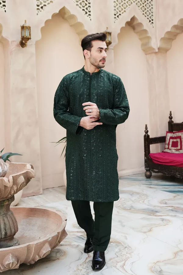 Green Woolen Shawl Suit